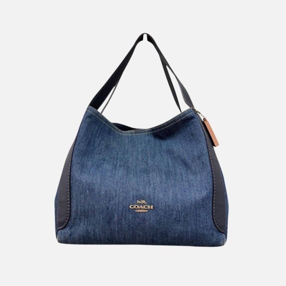 Coach Hadley Large Hobo Shoulder Bag Denim Canvas Blue Gold Logo CA834 B2298